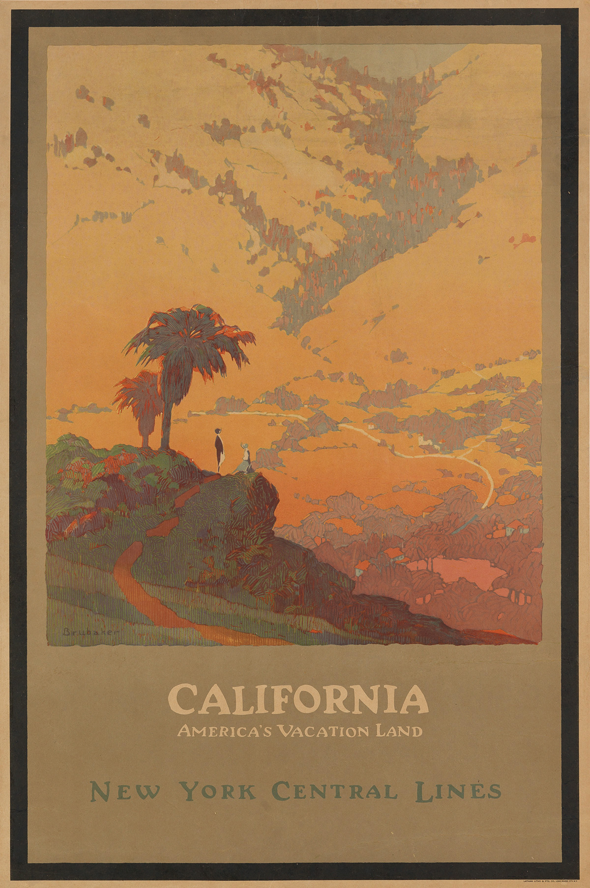 Jon O. Brubaker (1875-?).  CALIFORNIA / AMERICAS VACATION LAND / NEW YORK CENTRAL LINES. 1925.